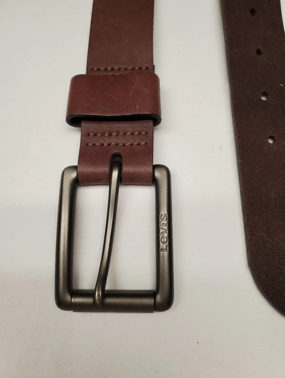 Levi's Mens Brown Leather Belt Silver Buckle Genuine Leather Size 32-36